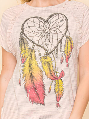 Pink Heart Dream Catcher T-Shirt with Gemstones